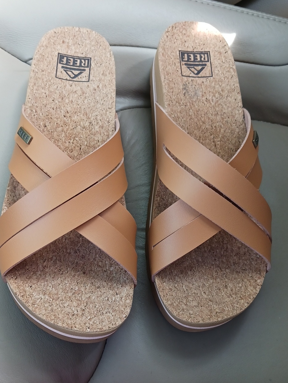 REEF ⚜️ Women’s Tan Crisscross Cork Slide Sandals 10 *New*